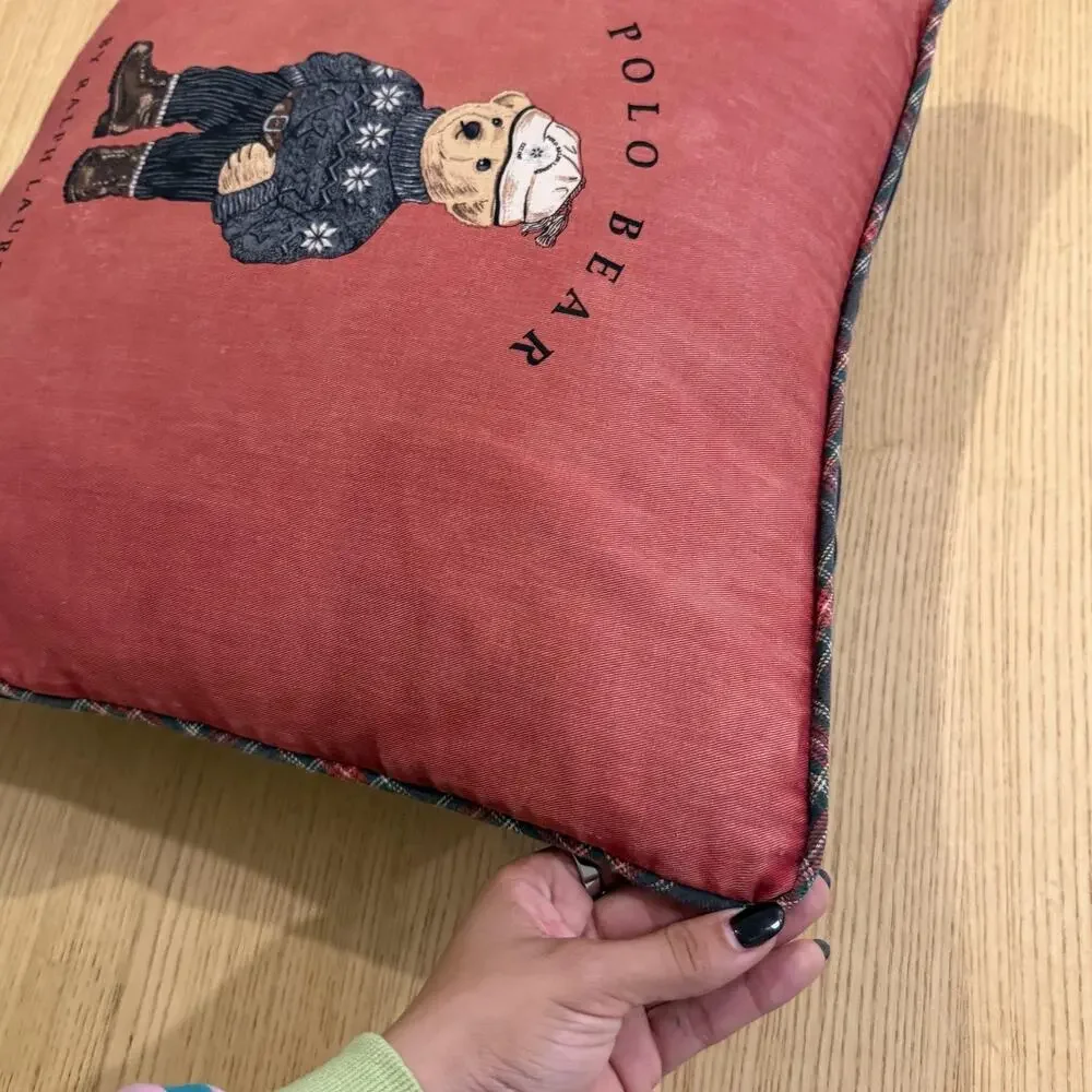 Ralph Lauren Polo Bear Throw Pillow Washed Red 18x18 Square Cotton Blend Indoor
